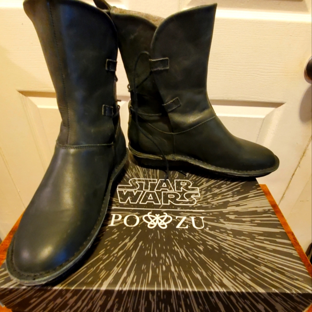 Po-Zu Star Wars Rey Boots Black Leather Sz 8, Ltd Ed., Rare LFL Approved Cosplay